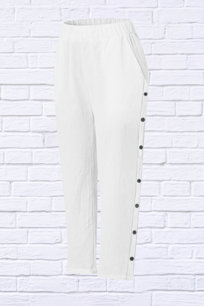 Full Size Side Decor Button Casual Wide Leg Pants Plus Size