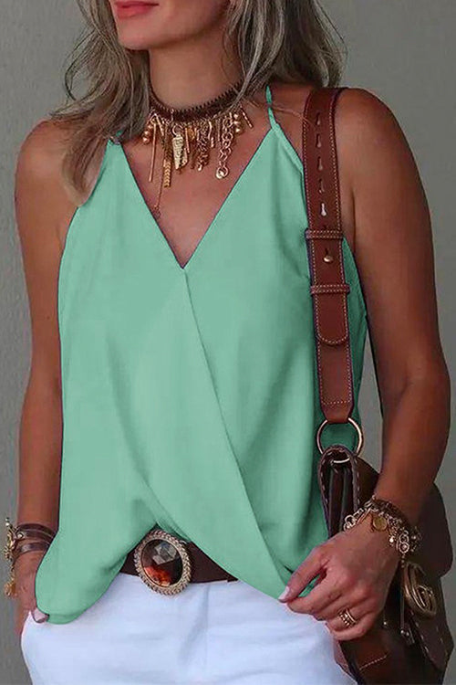 Rosiedress V Neck Solid Summer Cami Top LightGreen