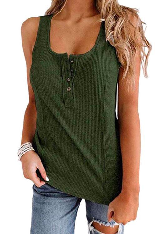 Rosiedress Buttons Sleeveless Stretchy Top Green