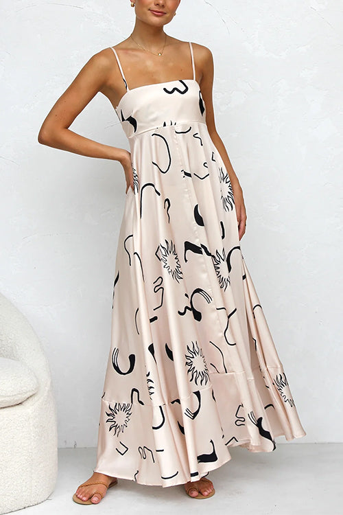 Rosiedress High Waist Graffiti Print Ruffle Swing Maxi Cami Dress