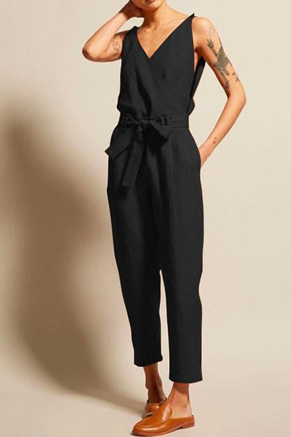 Rosiedress Josh V Neck Bow Knot Sleeveless Jumpsuit Black