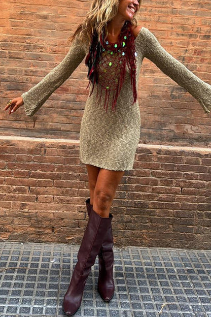 Long Sleeves Backless Crochet Bodycon Mini Dress