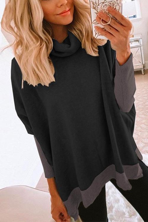 Rosiedress Cowl Neck Long Sleeve Side Split Sweatshirt Black