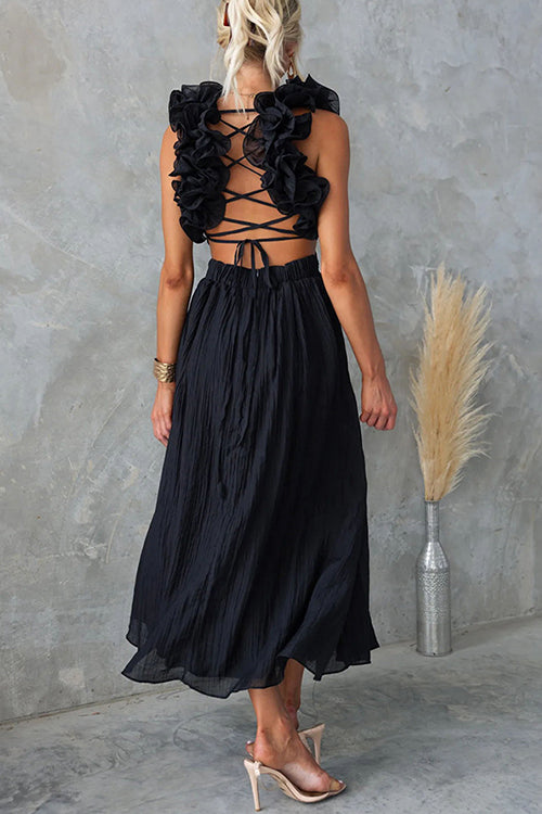 Rosiedress Back Lace-up Ruffle Trim Sleeveless Maxi Dress