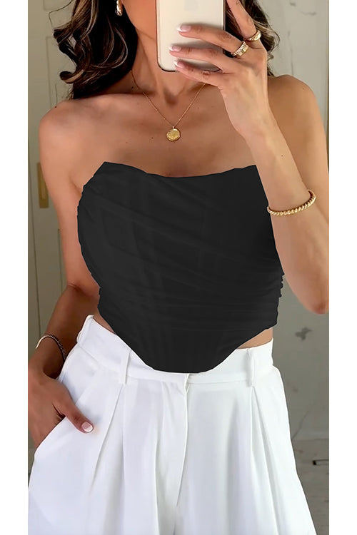 Strapless Off Shoulder Mesh Corset Top Black