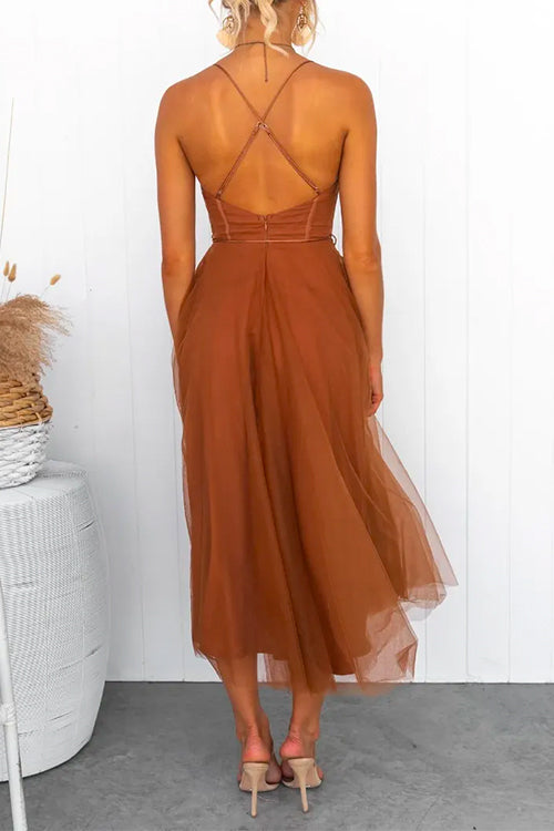 Rosiedress Open Back Waisted Swing Maxi Cami Tulle Dress