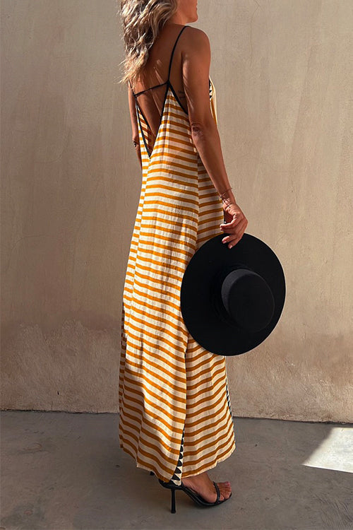 Rosiedress Stripes Splice Backless Ethnic Printed Maxi Cami Dress