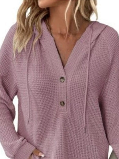 Full Size Waffle Knit Half-Button Hoodie Plus Size