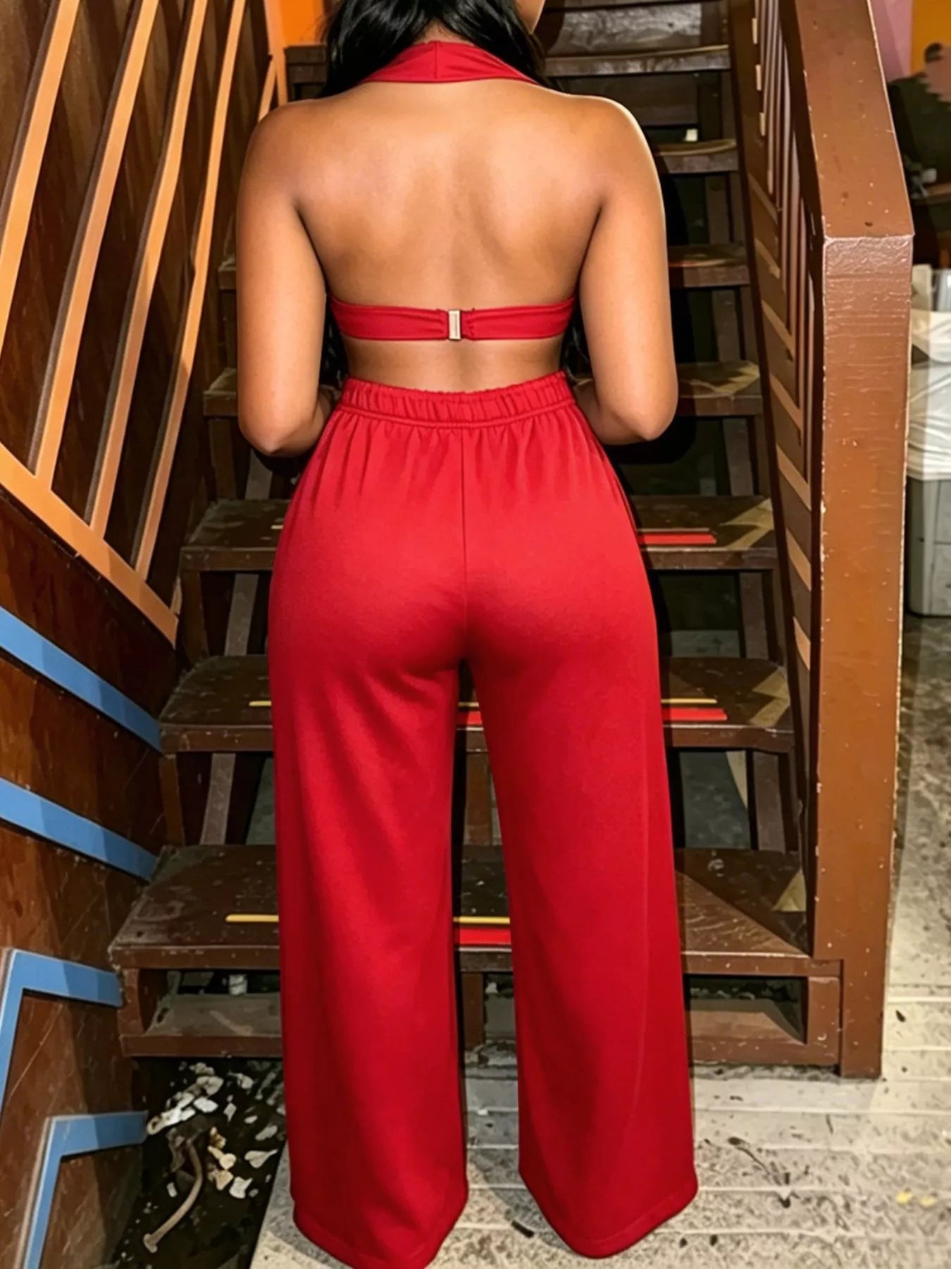 Eyelet Crop Top and Wide-Leg Pants Set