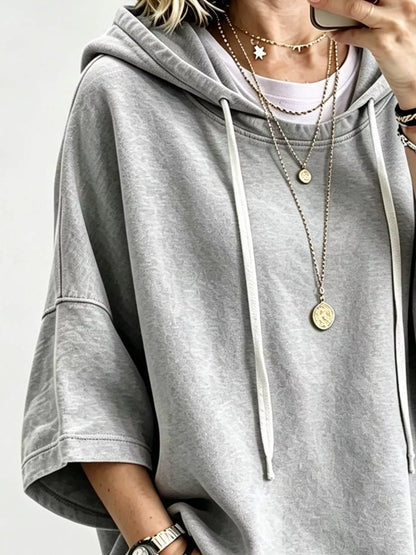 Drawstring 3/4 Sleeve Hoodie