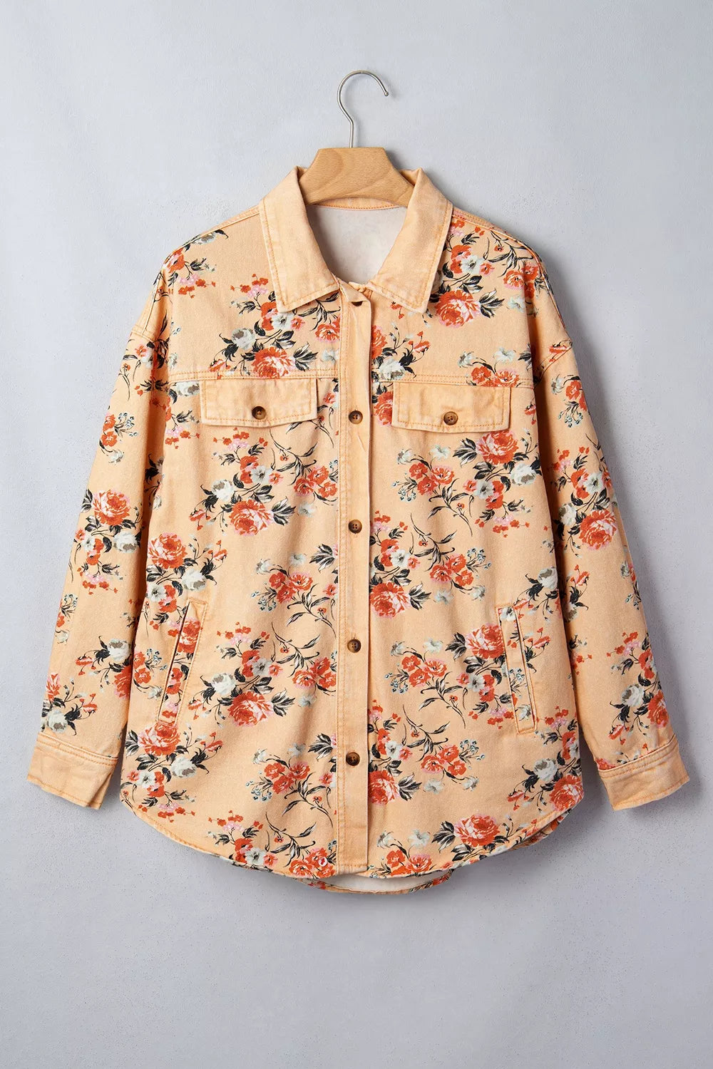Floral Print Long Sleeve Denim Jacket
