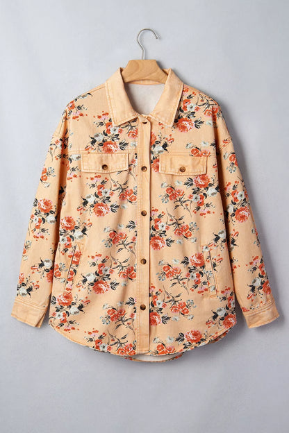 Floral Print Long Sleeve Denim Jacket