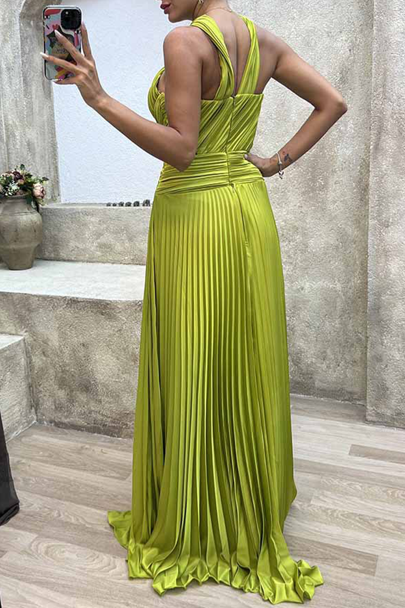 Elegant Solid Fold Halter Evening Dress Dresses