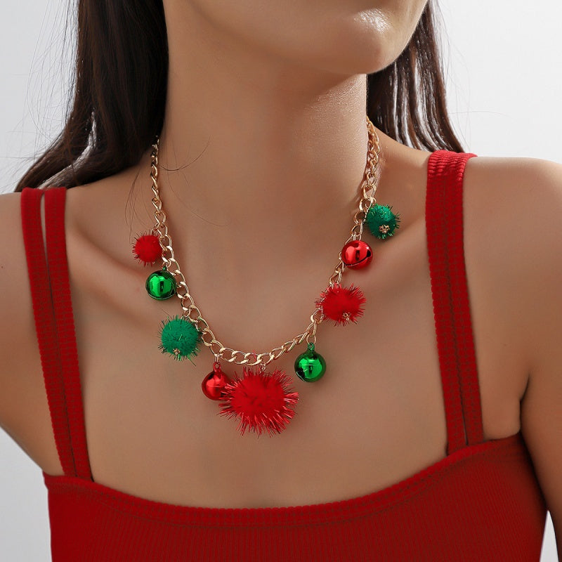 Casual Patchwork Necklaces Red Green One Size