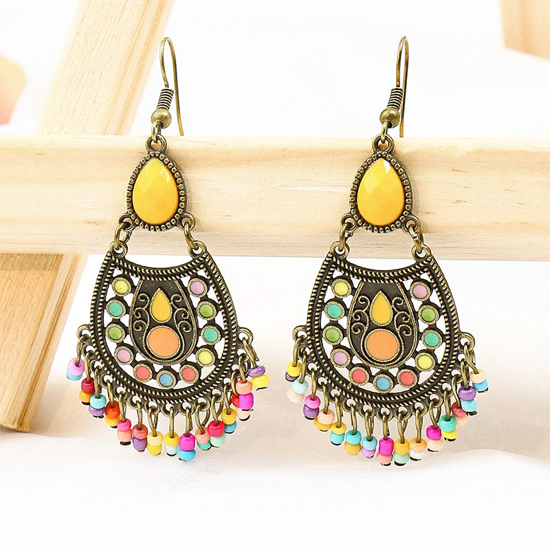 Bohemian Geometric Patchwork Earrings Yellow One Size