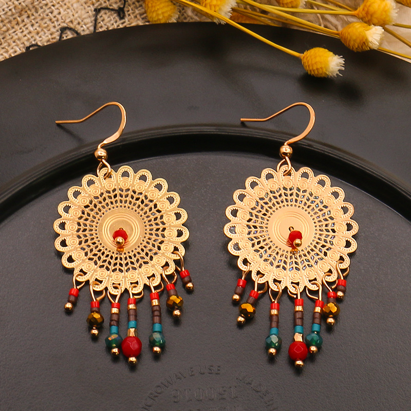 Bohemian Geometric Patchwork Earrings Gold One Size