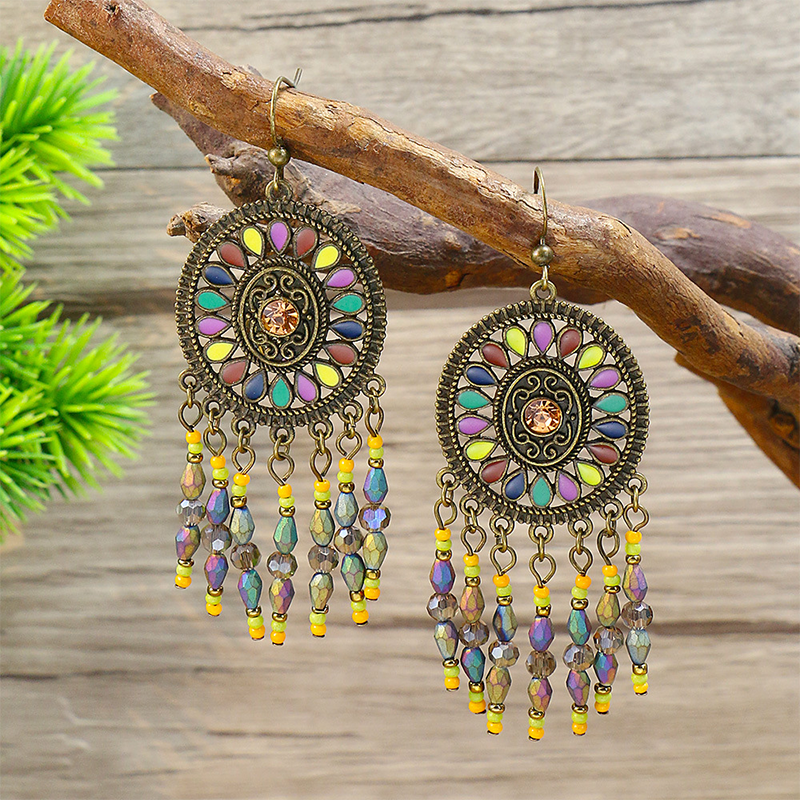 Bohemian Geometric Patchwork Earrings Multicolor One Size