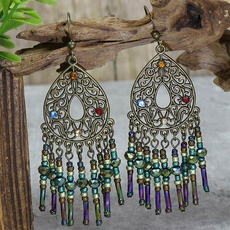 Bohemian Geometric Patchwork Earrings Blue Purple One Size