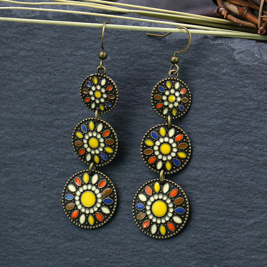 Vintage Geometric Patchwork Earrings Yellow One Size