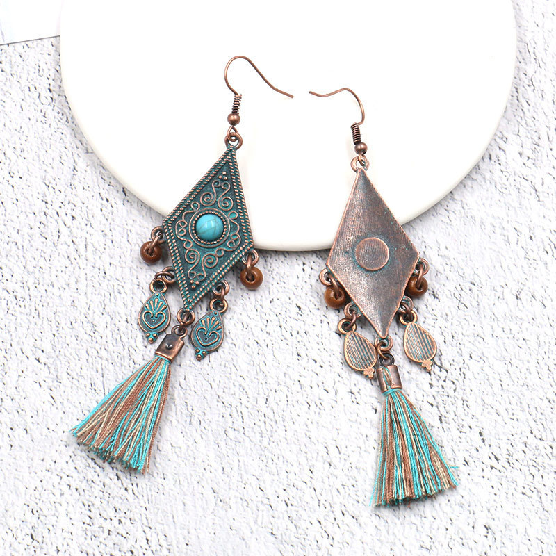 Bohemian Vintage Geometric Tassel Patchwork Earrings