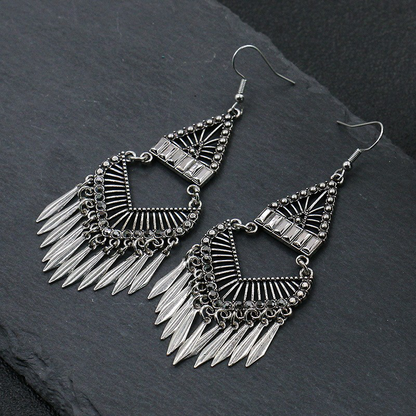 Bohemian Vintage Geometric Tassel Earrings Silver One Size