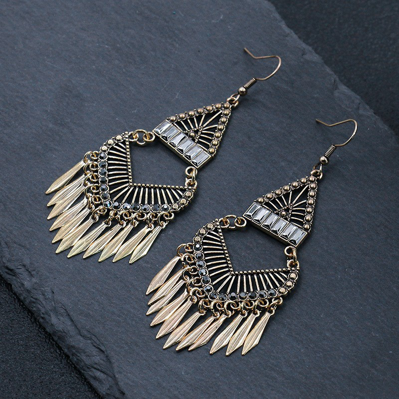 Bohemian Vintage Geometric Tassel Earrings Gold One Size