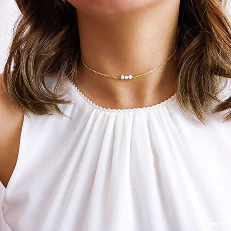 Simplicity Solid Pearl Necklaces Gold One Size