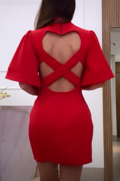 Sexy Simplicity Solid Backless O Neck Wrapped Skirt Dresses(7 Colors)