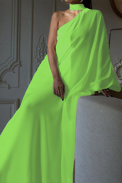 Casual Simplicity Solid Asymmetrical Halter Irregular Dress Dresses Green