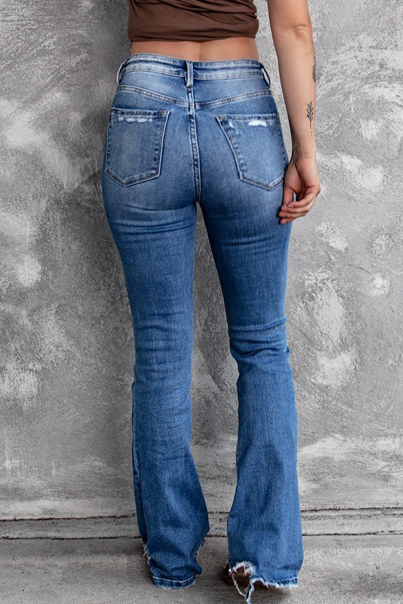 Casual Vintage Solid Ripped High Waist Regular Denim Jeans