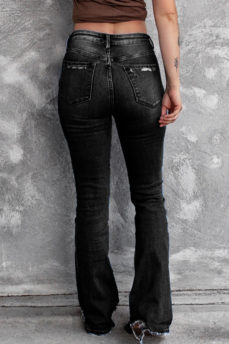 Casual Vintage Solid Ripped High Waist Regular Denim Jeans