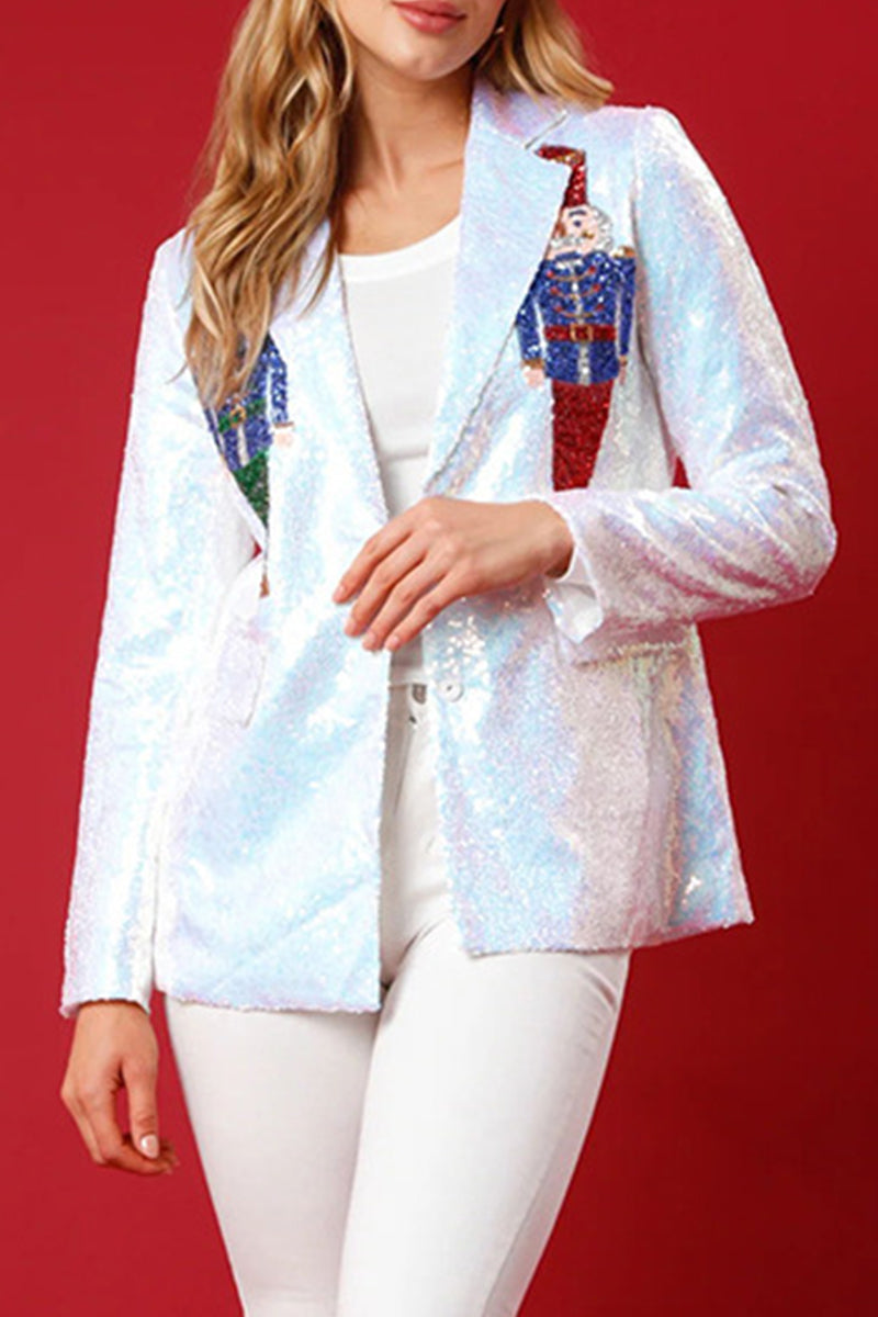 Casual Solid Sequins Turn-back Collar Outerwear