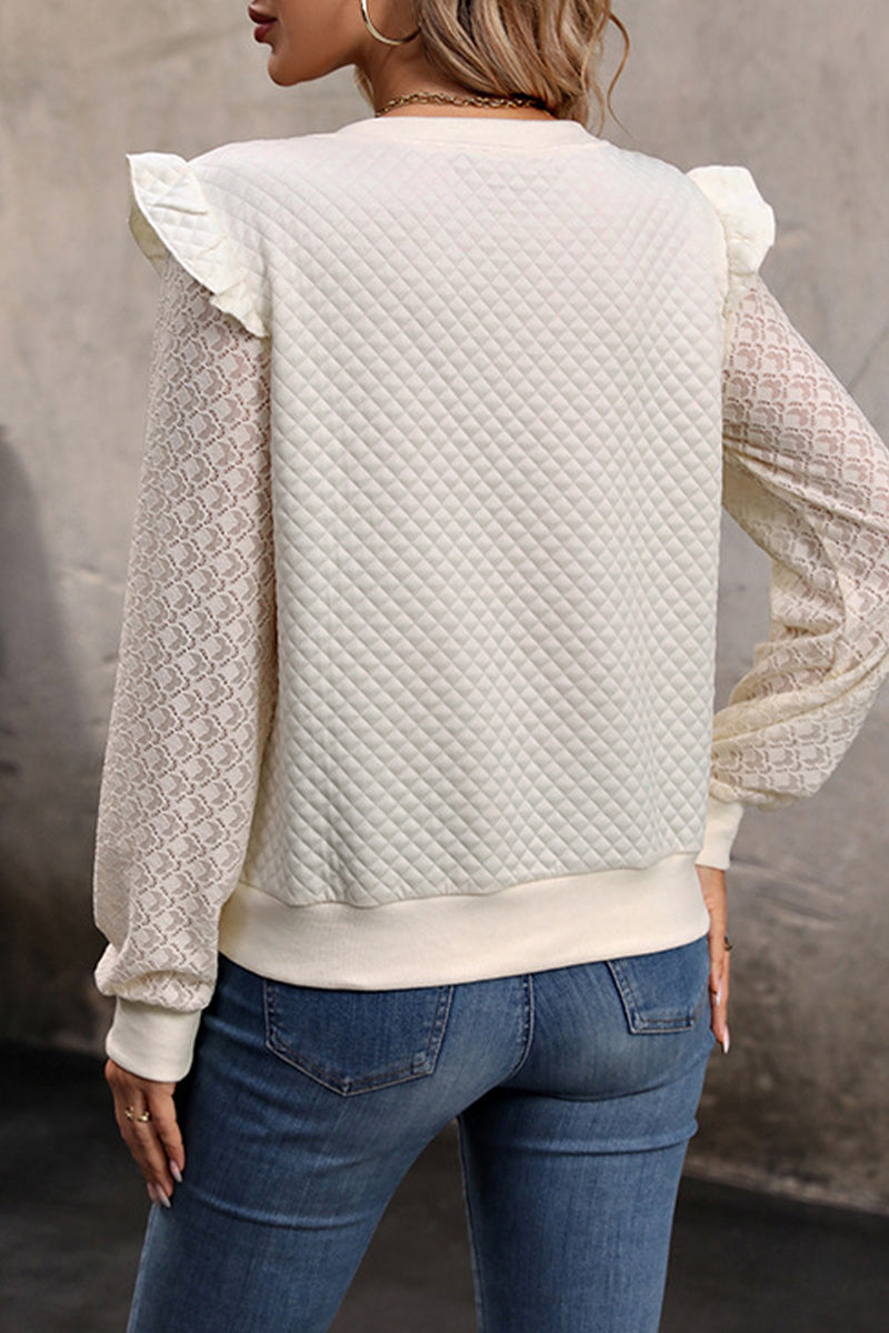 Elegant Solid Lace V Neck Tops