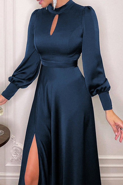 Elegant Solid Hollowed Out Turtleneck Waist Skirt Dresses