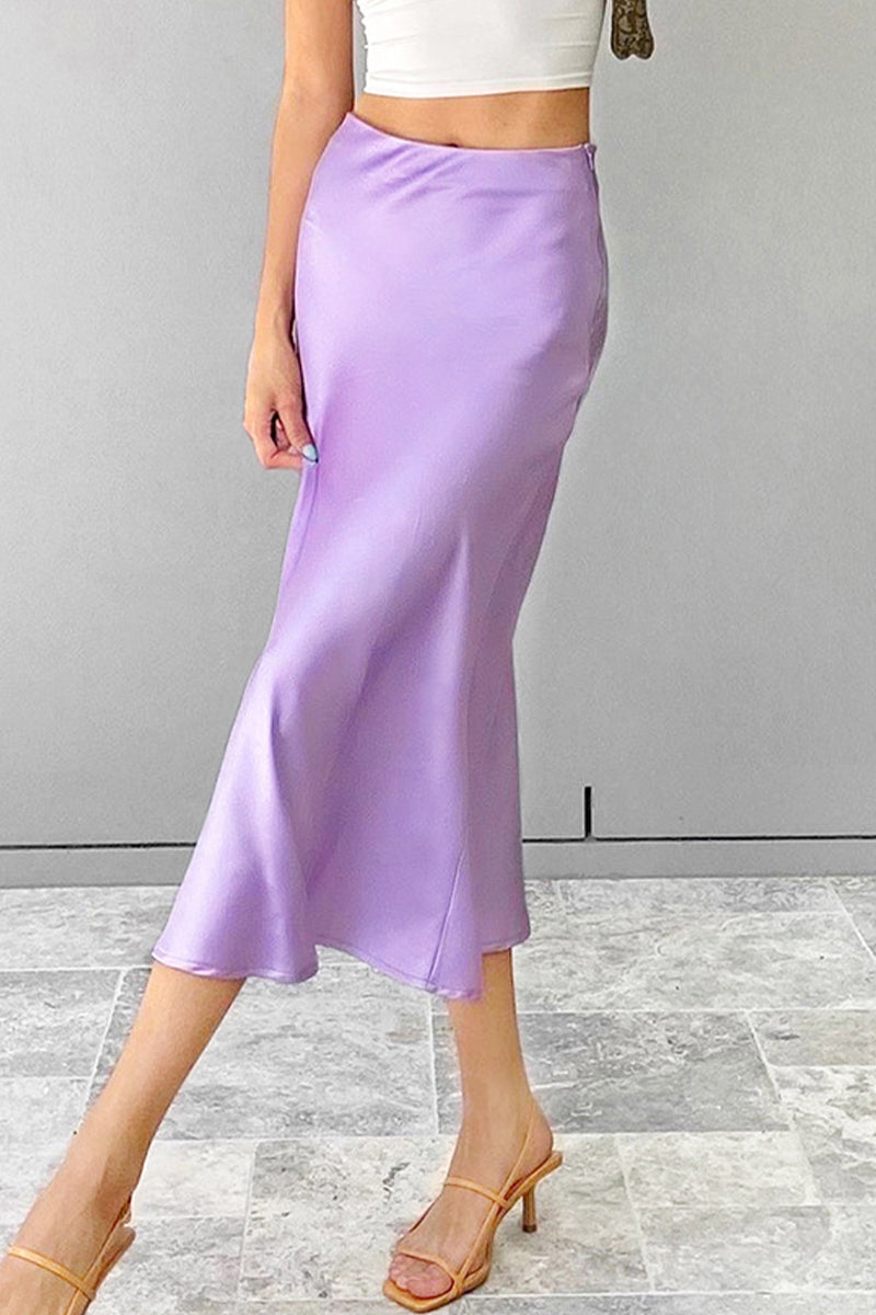 Elegant Solid Patchwork Regular High Waist Solid Color Bottoms Purple