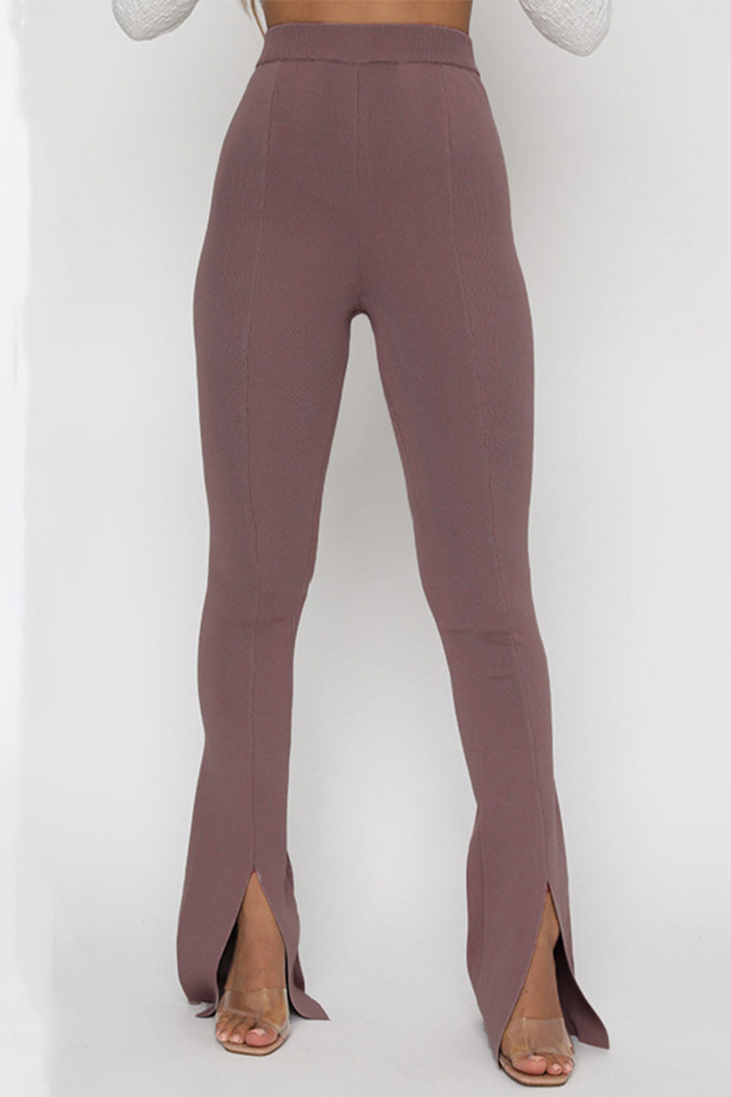 Simplicity Solid Slit Skinny High Waist Solid Color Bottoms