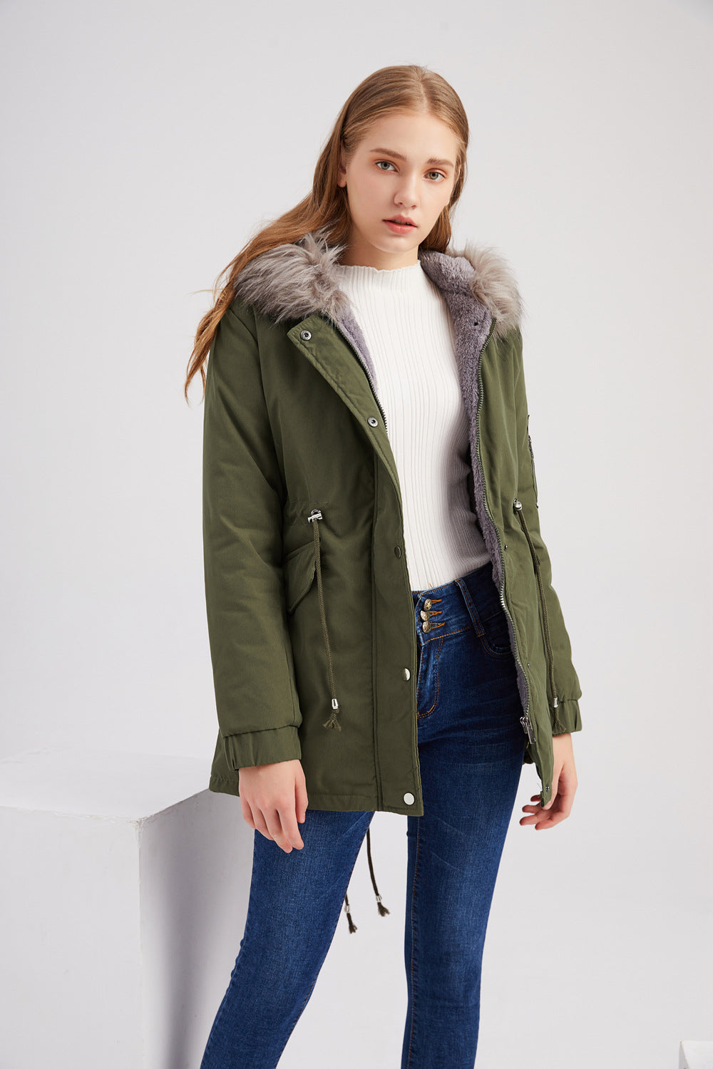 Fur Collar Fleece Cotton-Padded Parkas