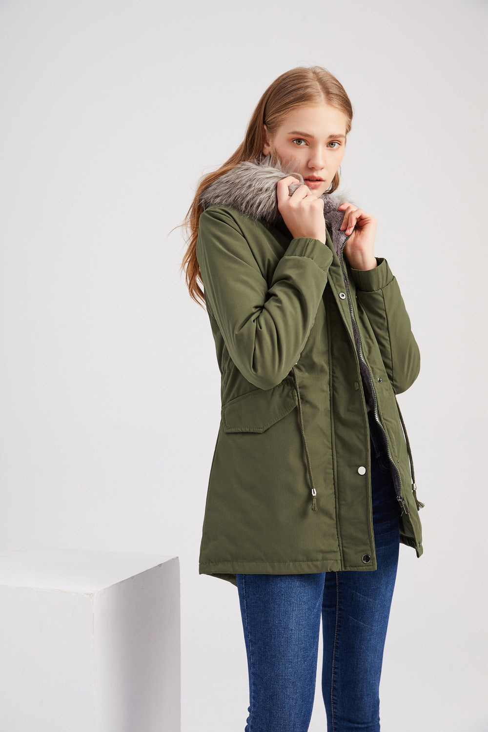 Fur Collar Fleece Cotton-Padded Parkas