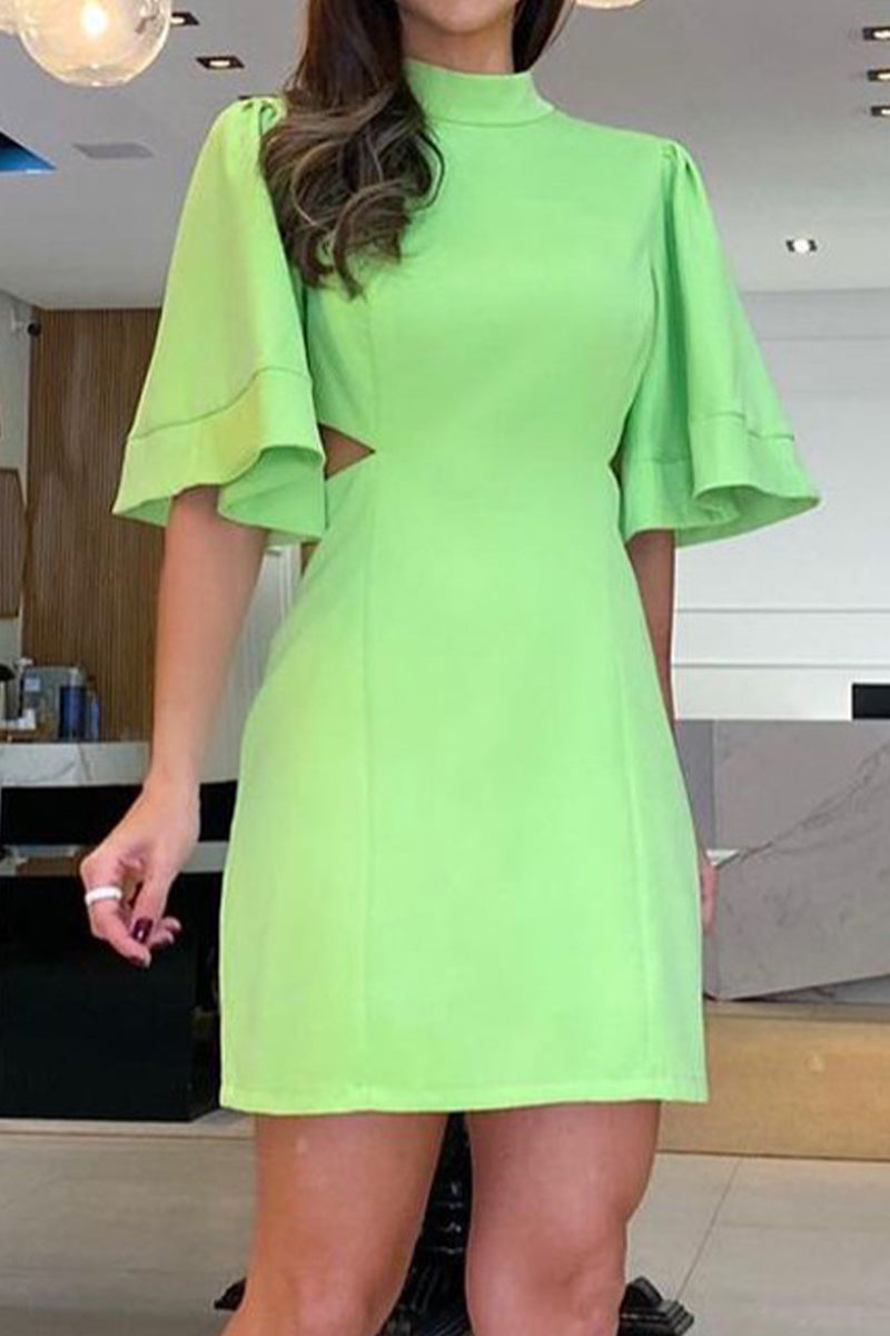 Sexy Simplicity Solid Backless O Neck Wrapped Skirt Dresses(7 Colors) Green