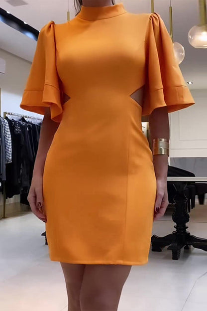 Sexy Simplicity Solid Backless O Neck Wrapped Skirt Dresses(7 Colors) Tangerine Red