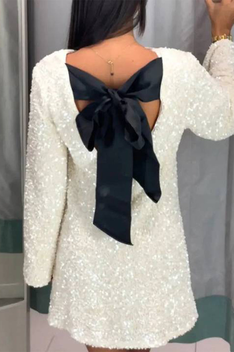 Sexy Party Solid Sequins With Bow O Neck Princess Dresses