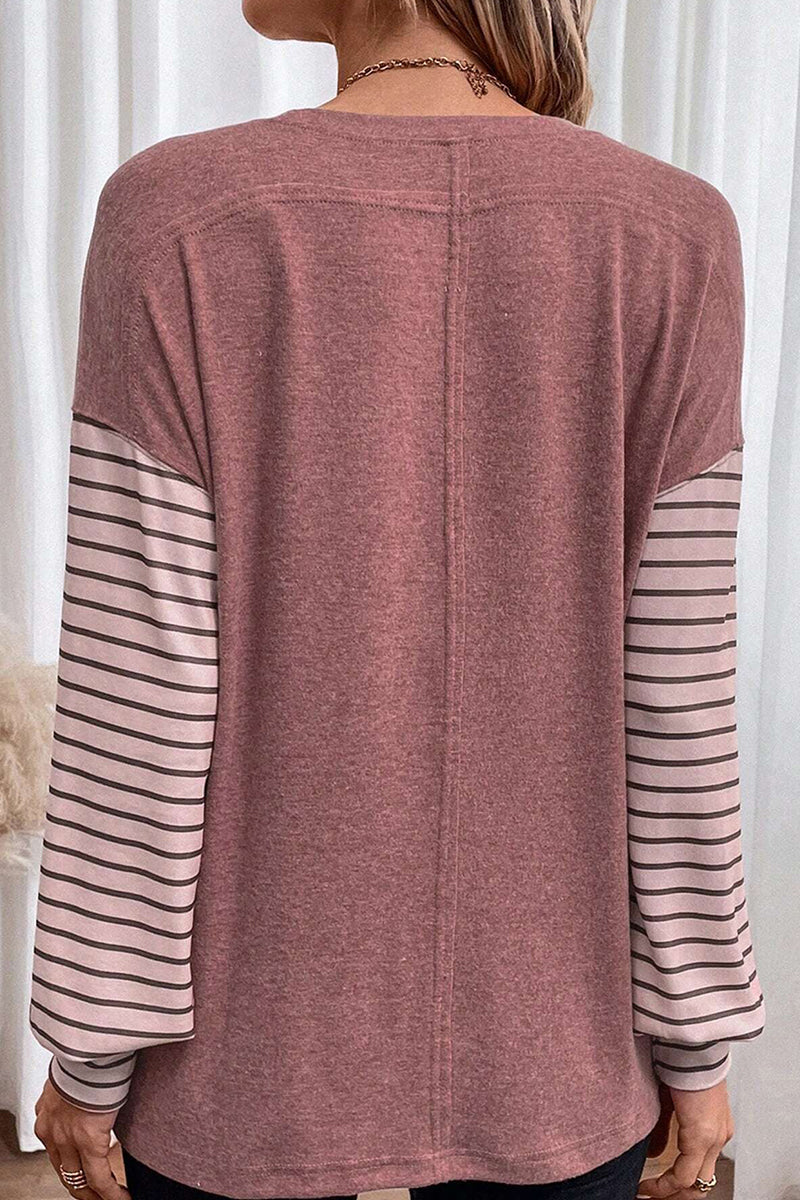 Casual Color Block Contrast O Neck Tops