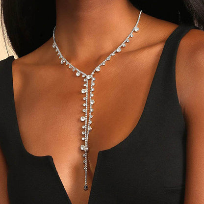 Sexy Party Rhinestone Tassel Patchwork Necklaces Silver One Size