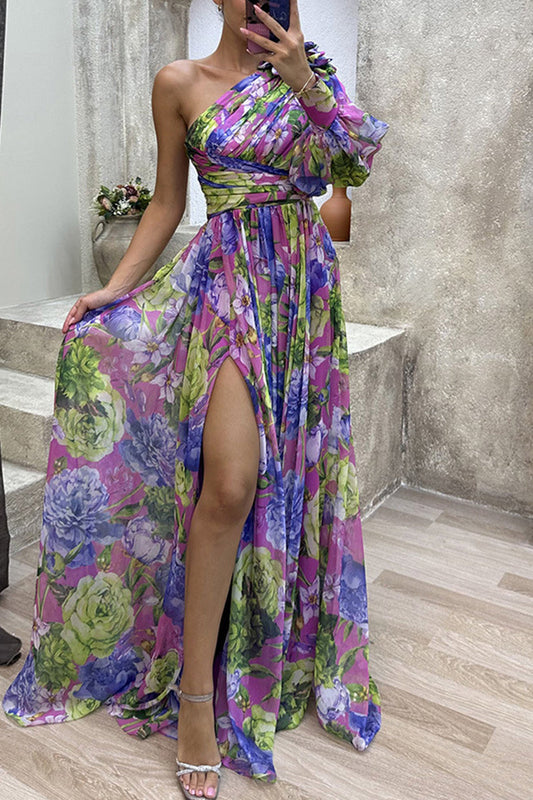 Elegant Floral Slit Evening Dress Dresses(5 Colors) Purple