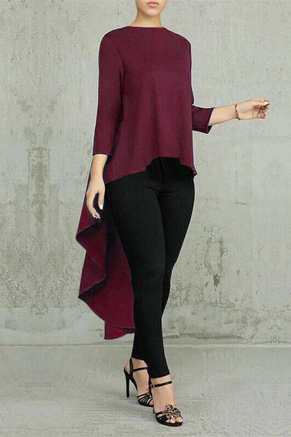 Casual Simplicity Solid Asymmetrical O Neck Tops