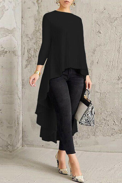 Casual Simplicity Solid Asymmetrical O Neck Tops