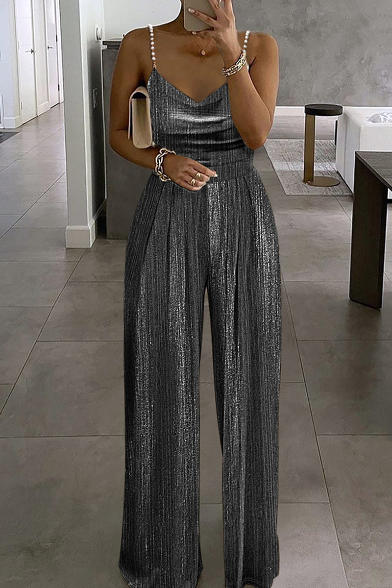 Sexy Casual Solid Backless Spaghetti Strap Regular Jumpsuits(3 Colors) Grey