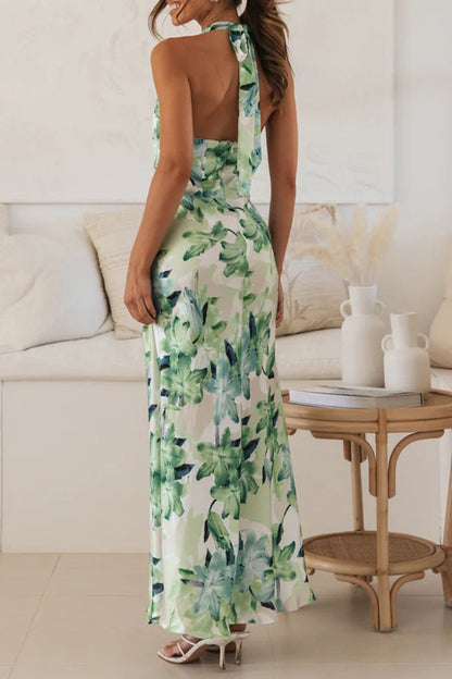 Cute Elegant Floral Backless Halter Printed Dress Dresses