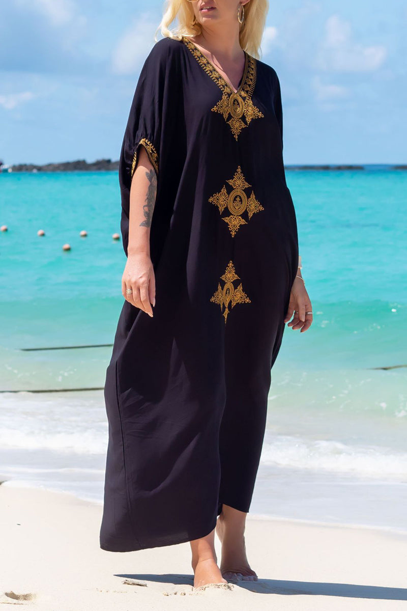 Casual Vacation Solid Embroidered Contrast Swimwears Cover Up(5 Colors)