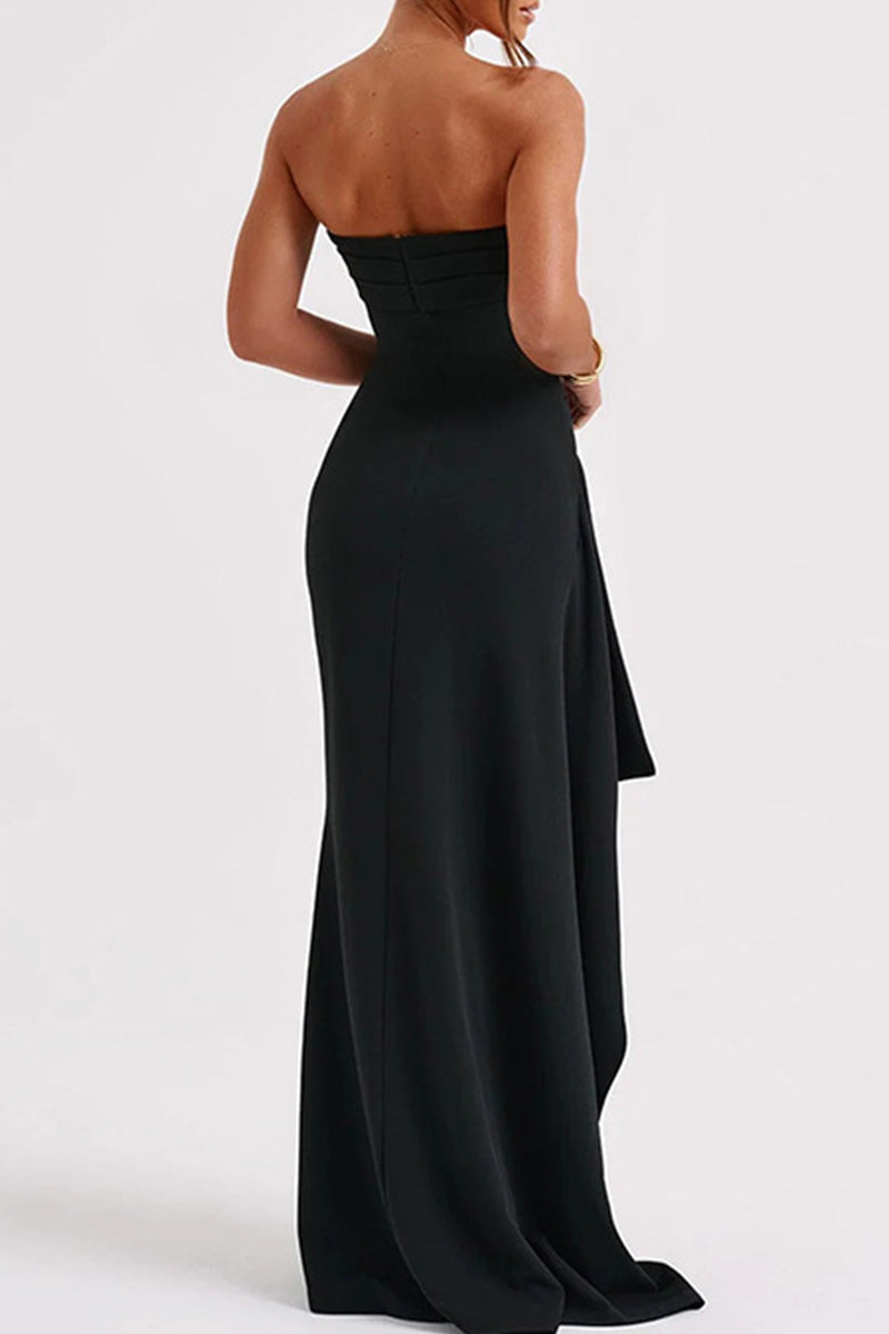 Sexy Solid Backless Slit Strapless Irregular Dress Dresses